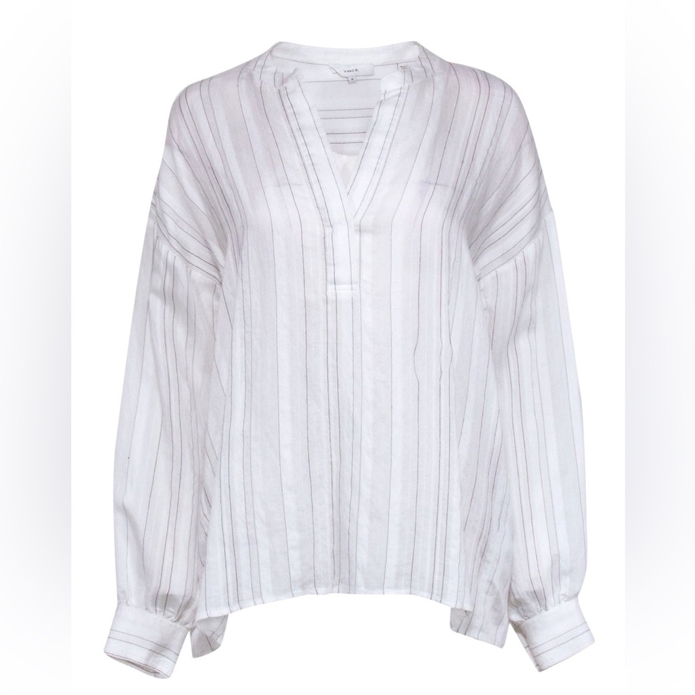 Vince V-neck Tunic Blouse with Stripe - Picture 1 of 7